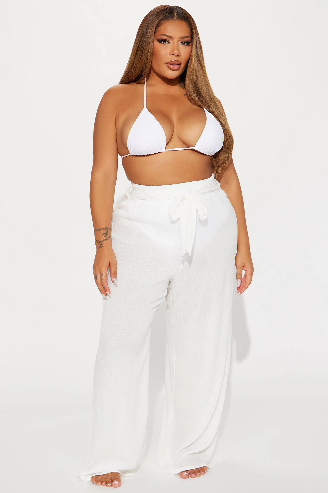 Breezy Paradise Linen Tie Waist Cover Up Pants - White