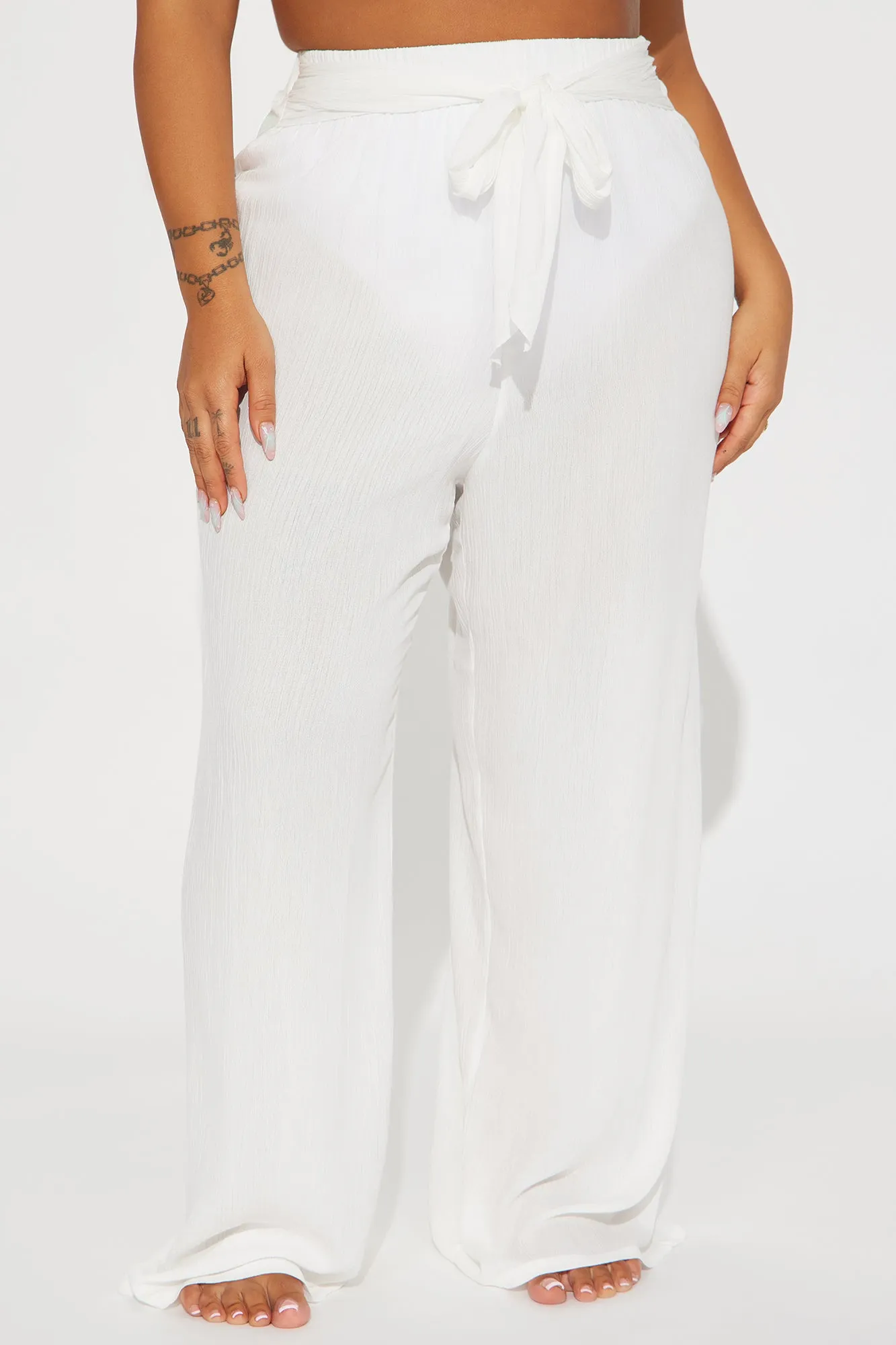 Breezy Paradise Linen Tie Waist Cover Up Pants - White