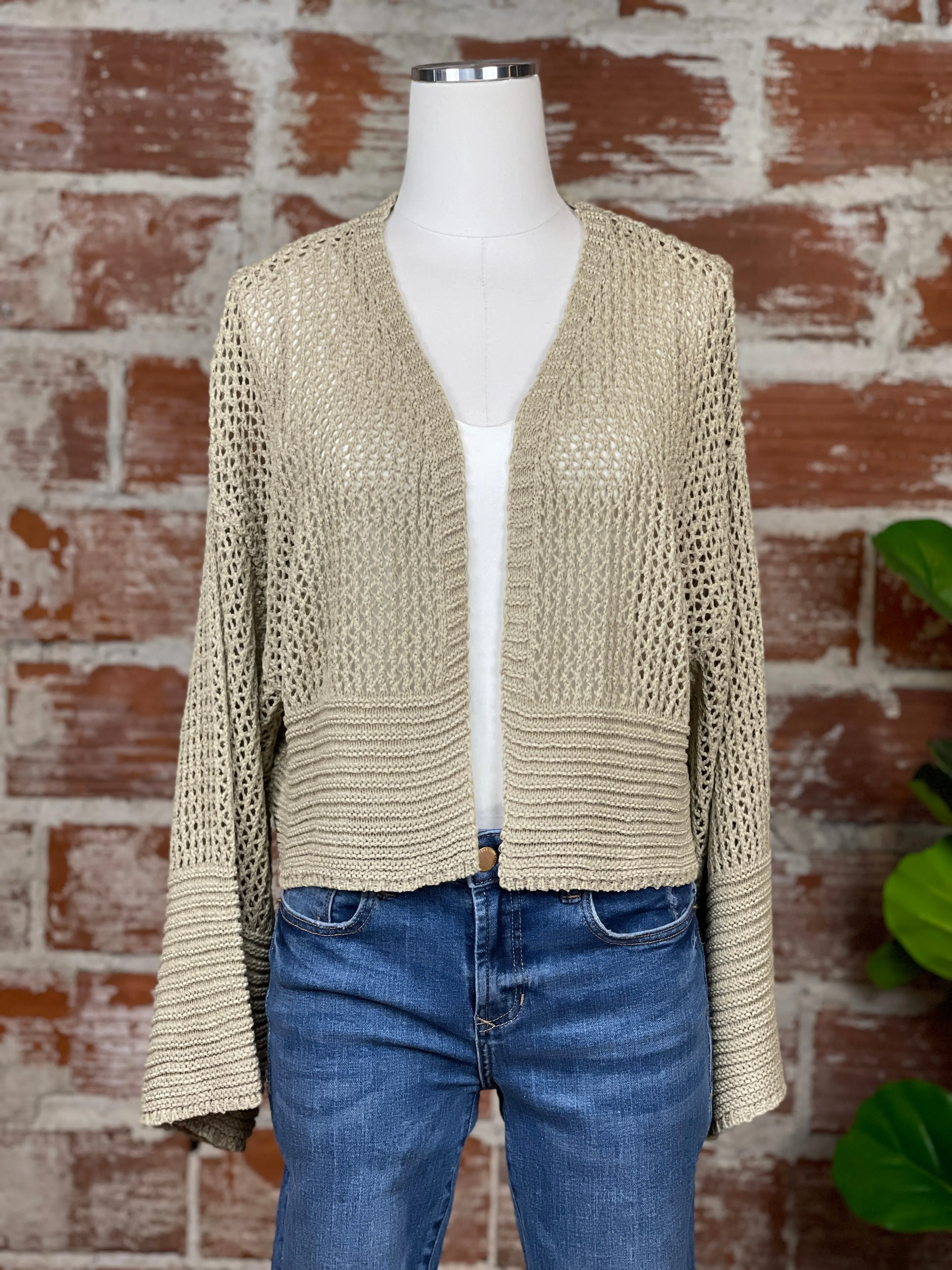 (Restock!) Open Knit Cropped Cardigan in Oatmeal