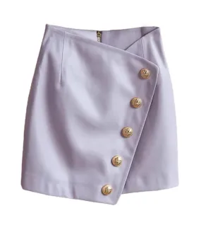 PU Leather Gold Button Mini Skirt In Purple