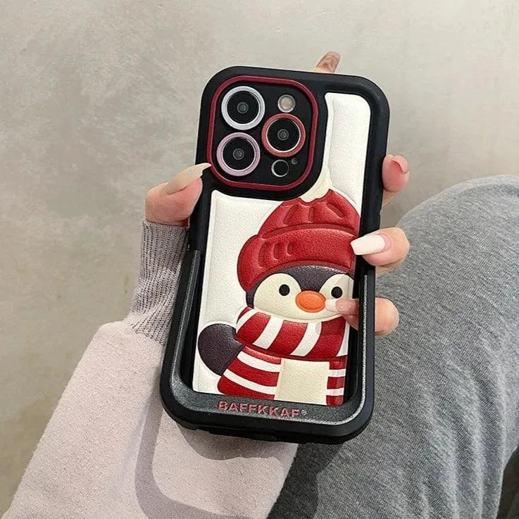 Leather Funny Penguin Puppy - Cute Phone Case ICPC For iPhone 15 Pro Max, 14, 13, 11, 12, or 15 Plus