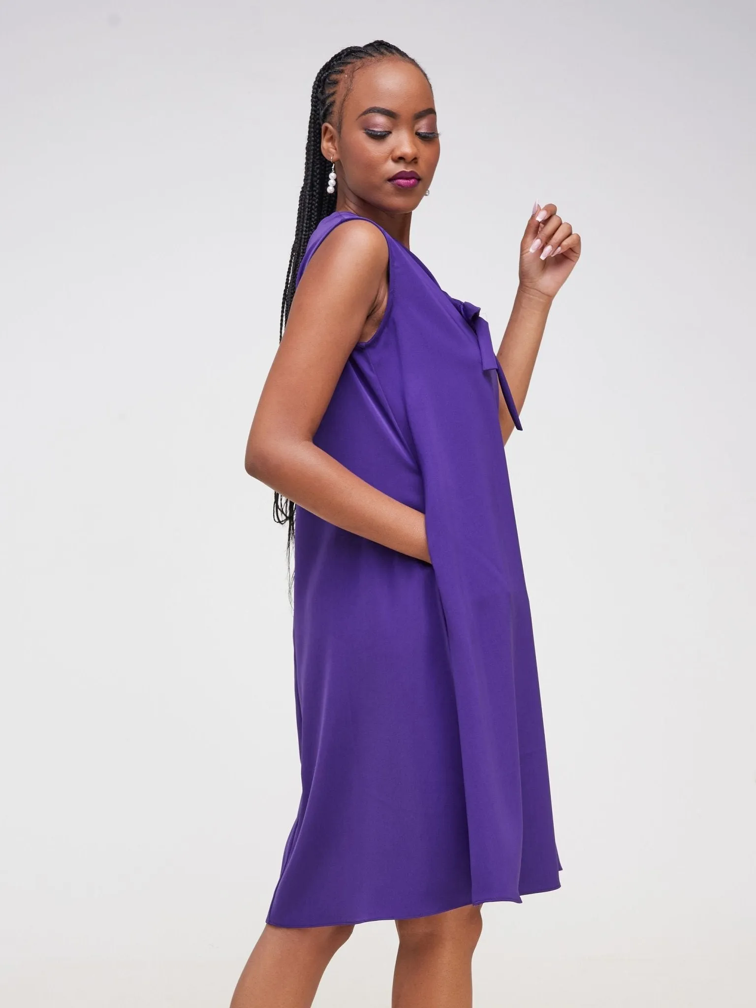 Vivo Imali V-Neck Tie Tent Dress - Dark Purple