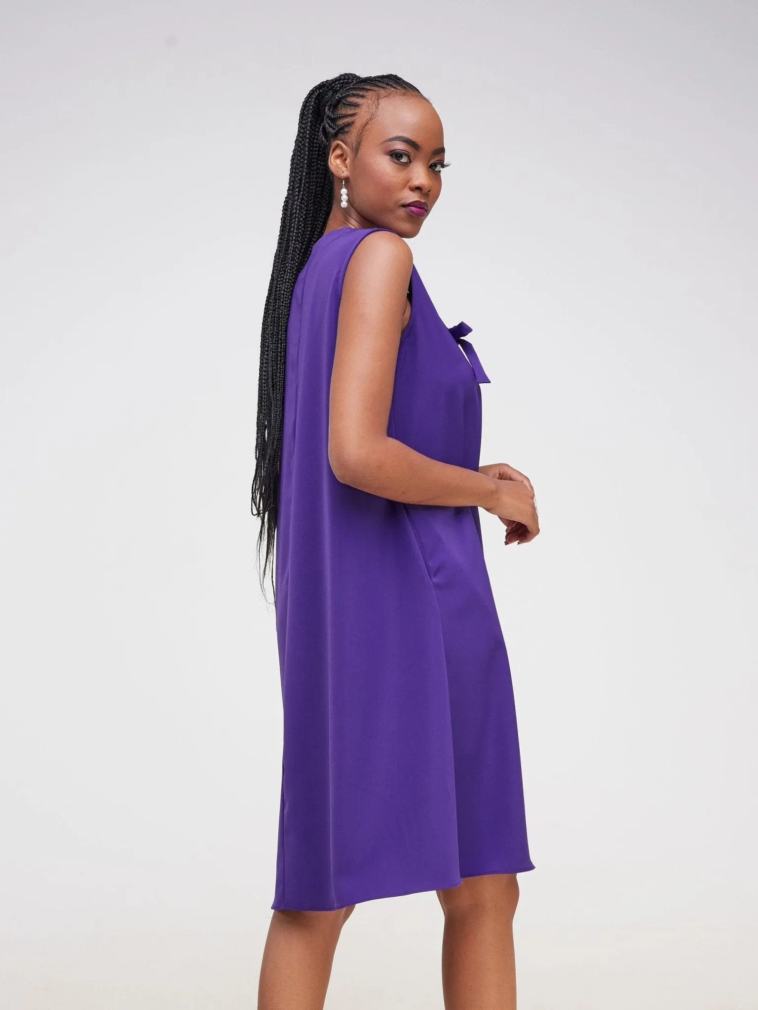 Vivo Imali V-Neck Tie Tent Dress - Dark Purple