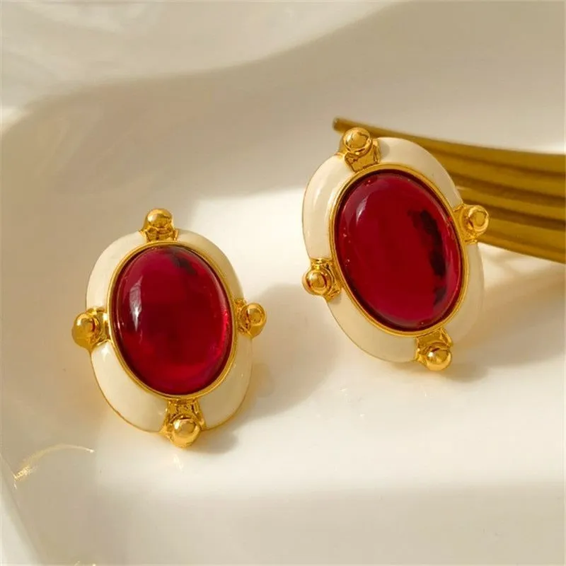 French Retro Big Red Stud Earrings: Charm Jewelry WB215