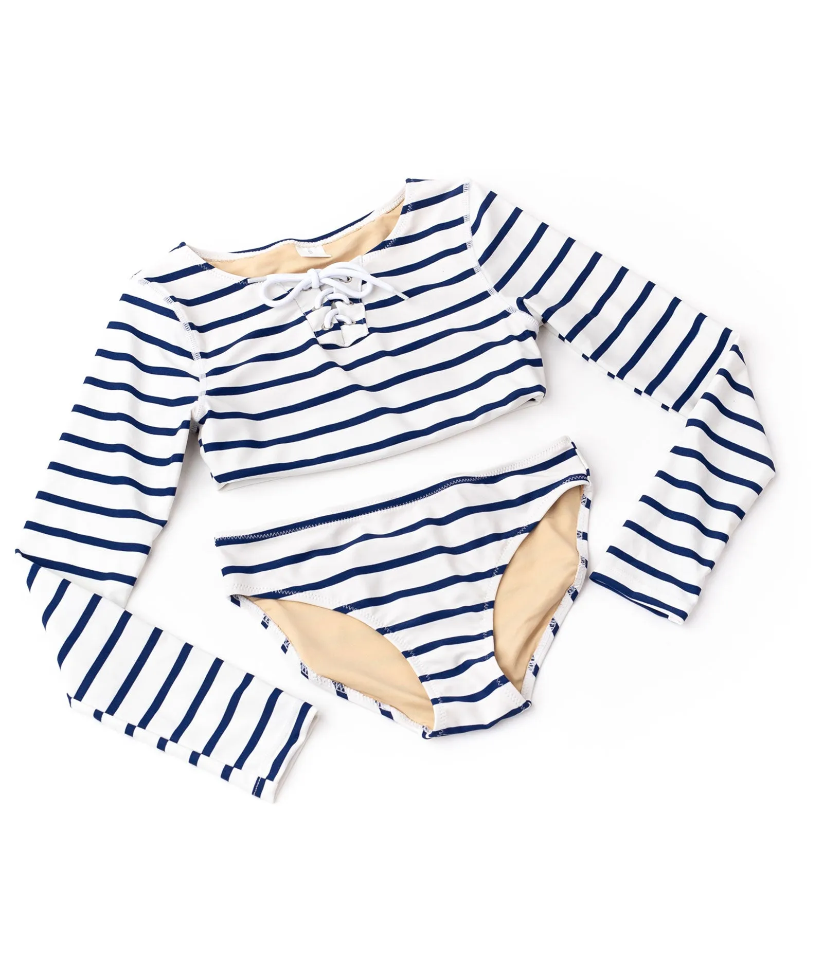 Shade Critters Girls Crop Rash Guard Set Nautical Stripe