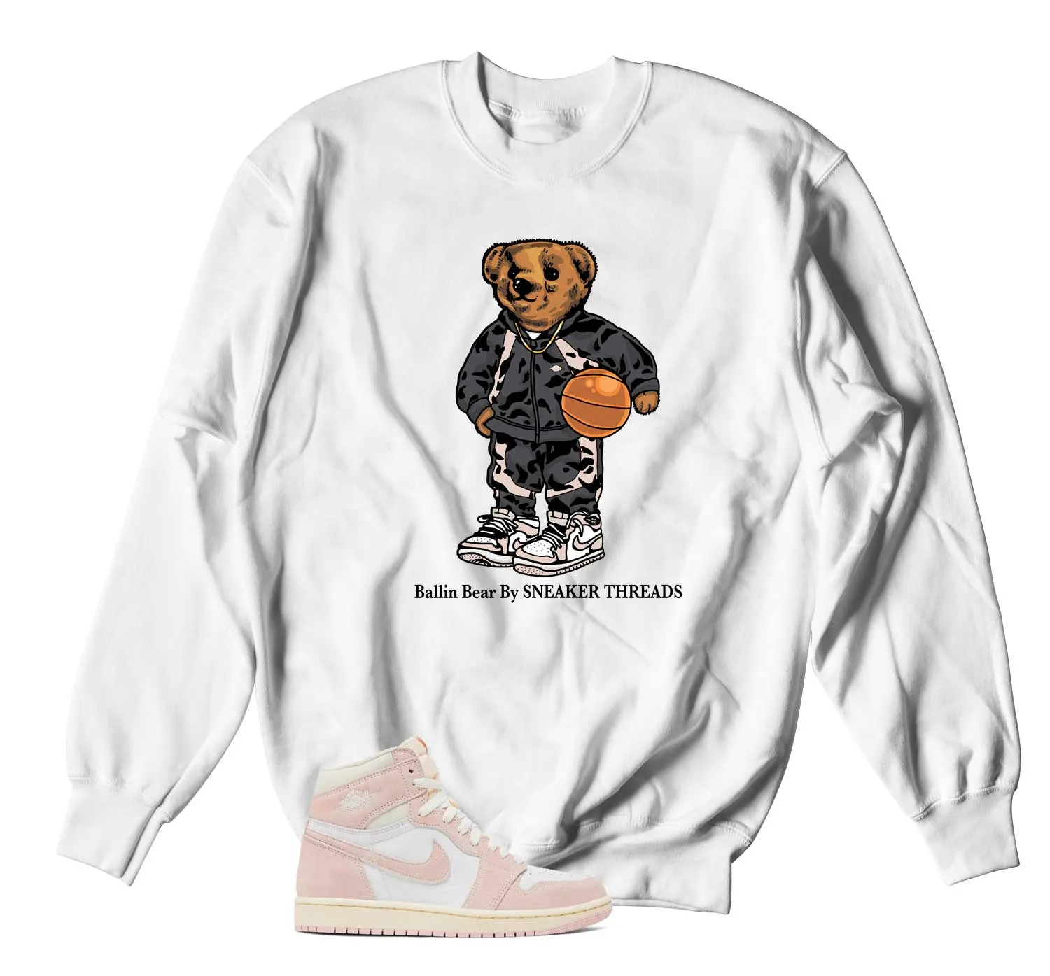 Retro 1 Washed Pink Sweater - Ballin Bear - White