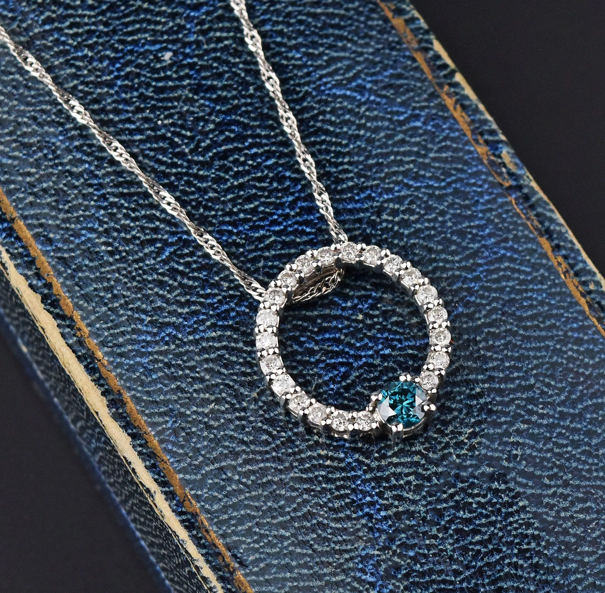 Circle of Life Blue Diamond 14K White Gold Necklace