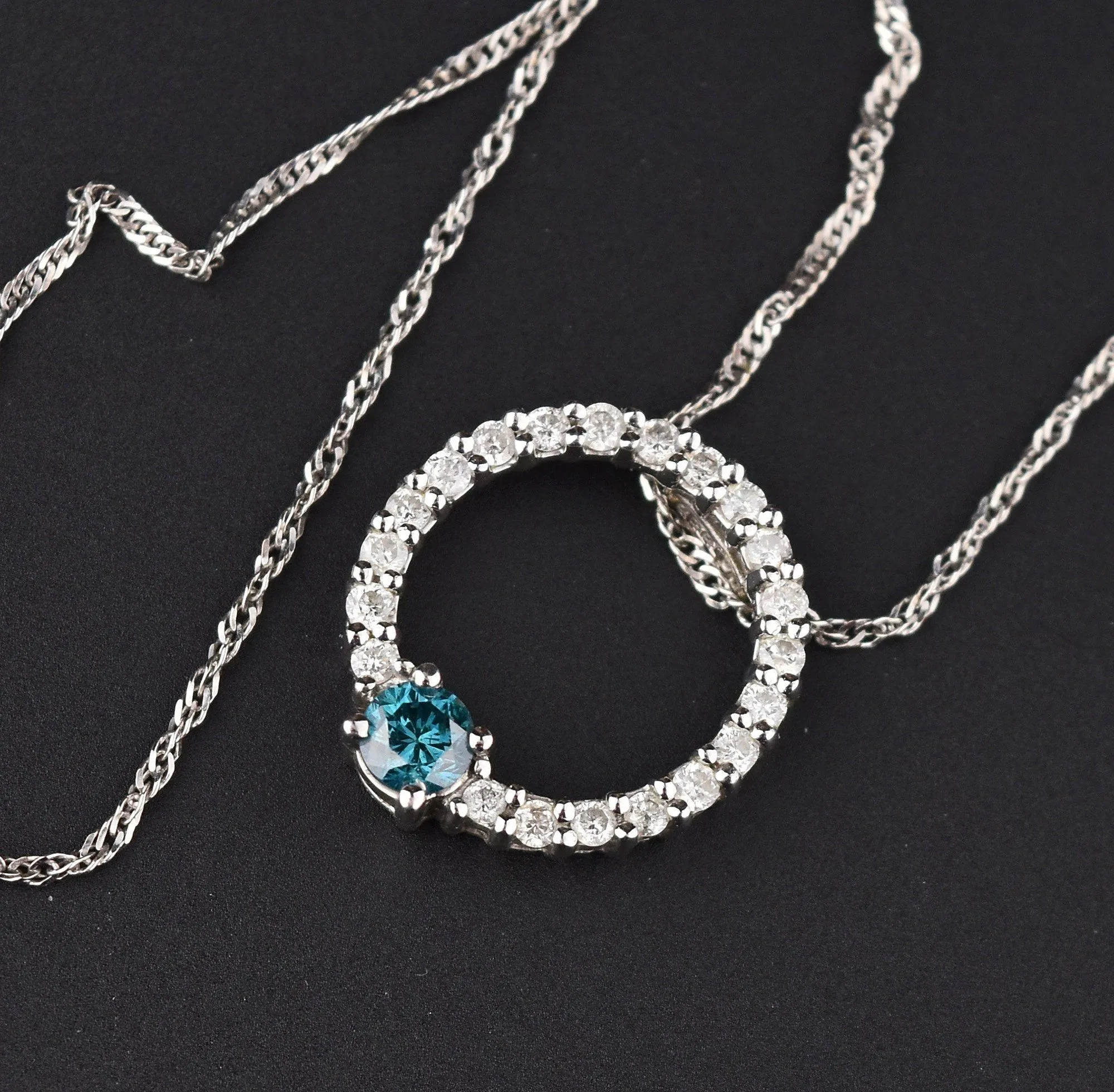 Circle of Life Blue Diamond 14K White Gold Necklace