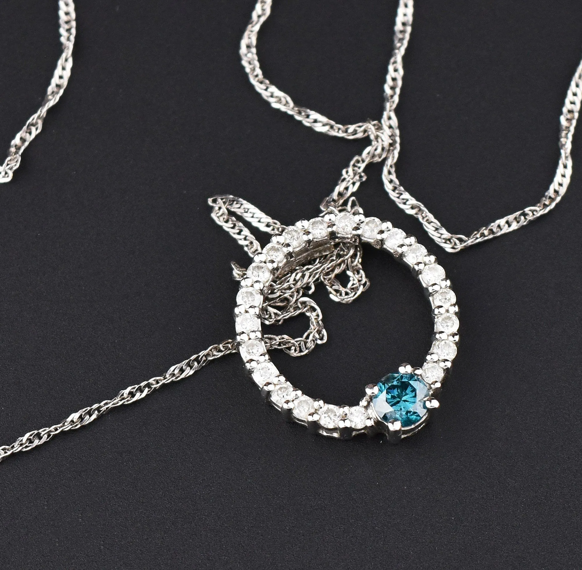 Circle of Life Blue Diamond 14K White Gold Necklace