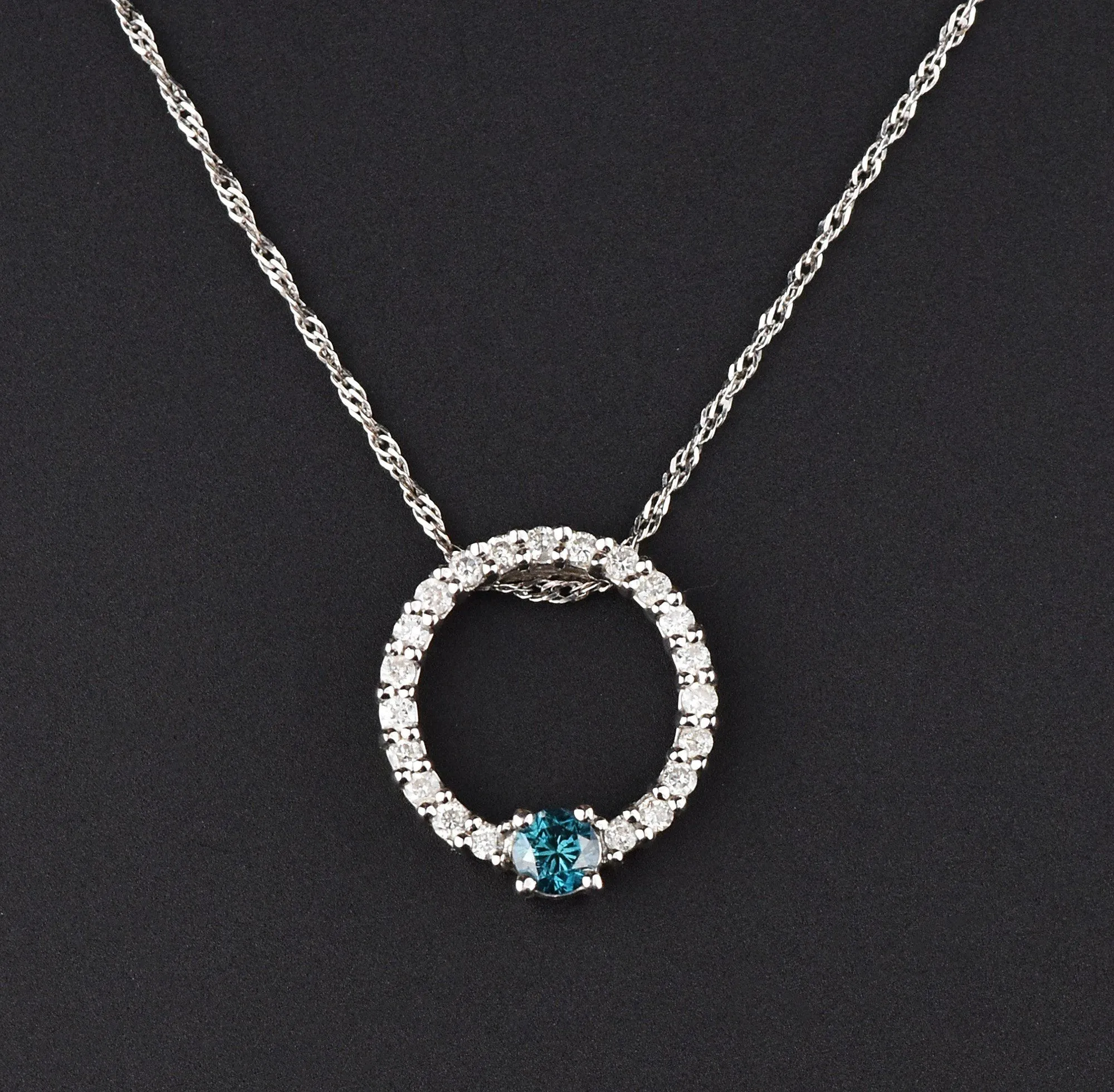 Circle of Life Blue Diamond 14K White Gold Necklace