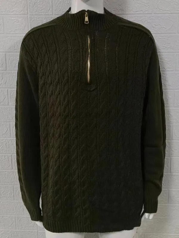 Zipper Half Turtleneck Men Sweater