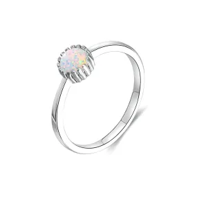 S925 Sterling Silver Fashion Simple Round Opal Ring for Women