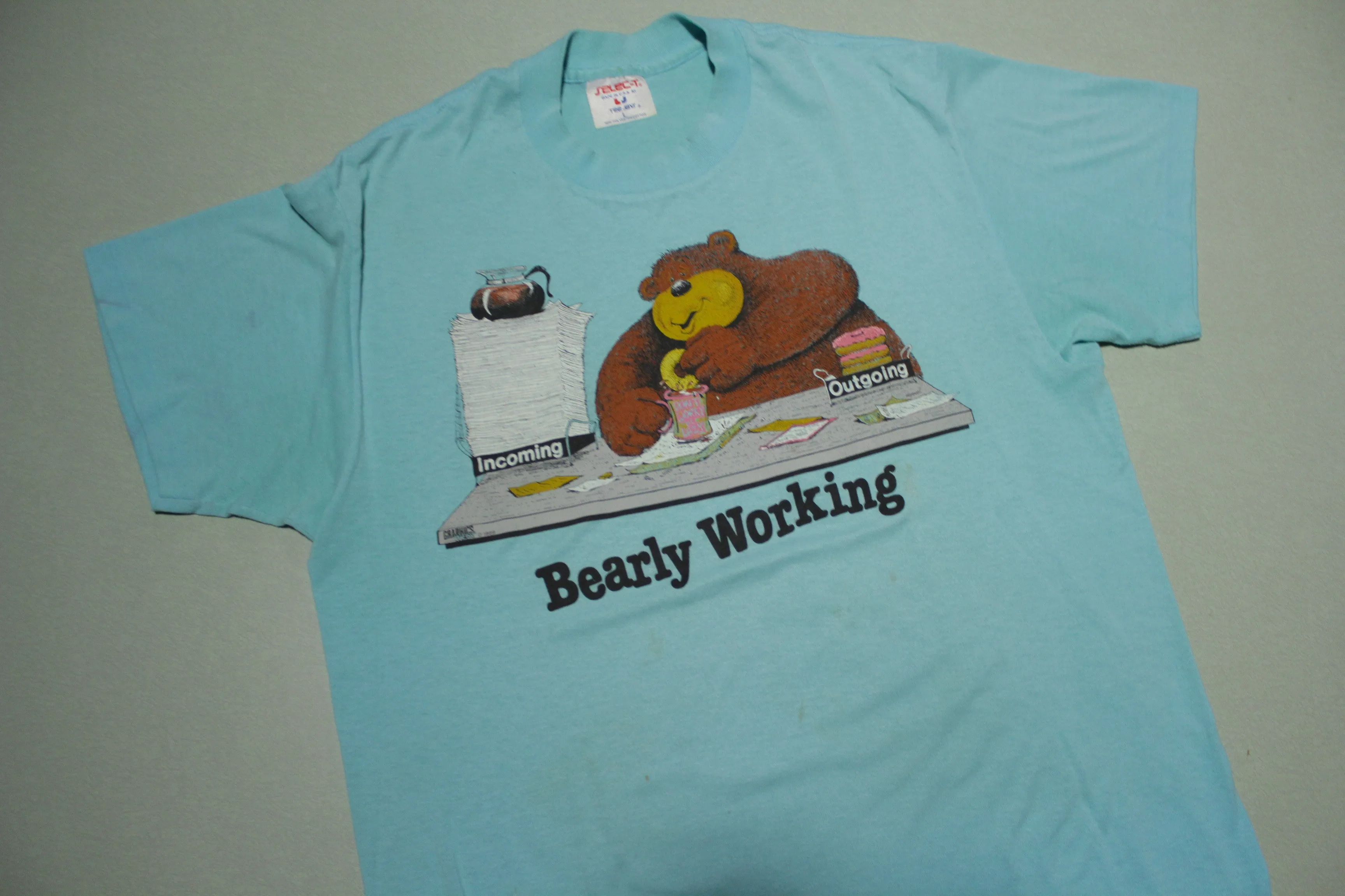 Bearly Working 1989 Graphics West Vintage 80's Funny Cartoon T-Shirt