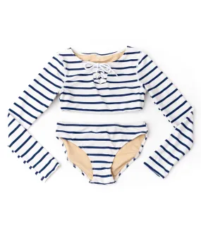 Shade Critters Girls Crop Rash Guard Set Nautical Stripe