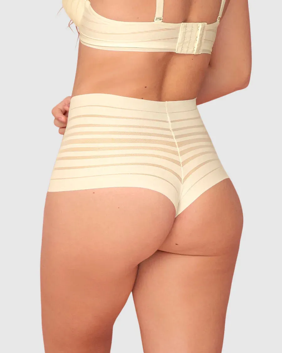 Slimming lace stripe high-waisted thong panty