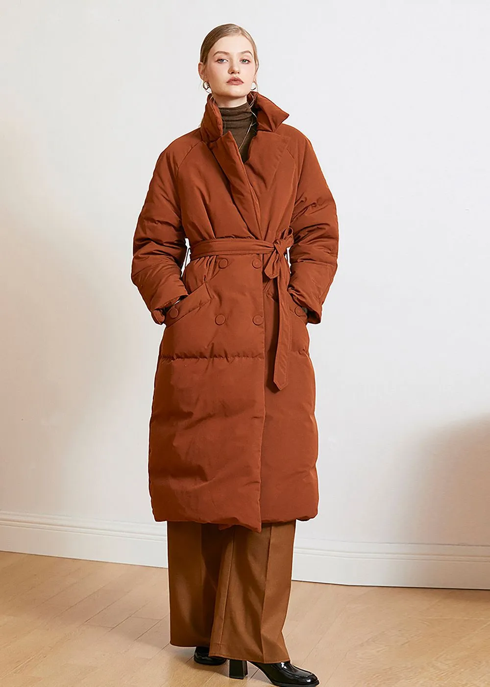 Beata Caramel Belted Puffer Down Coat