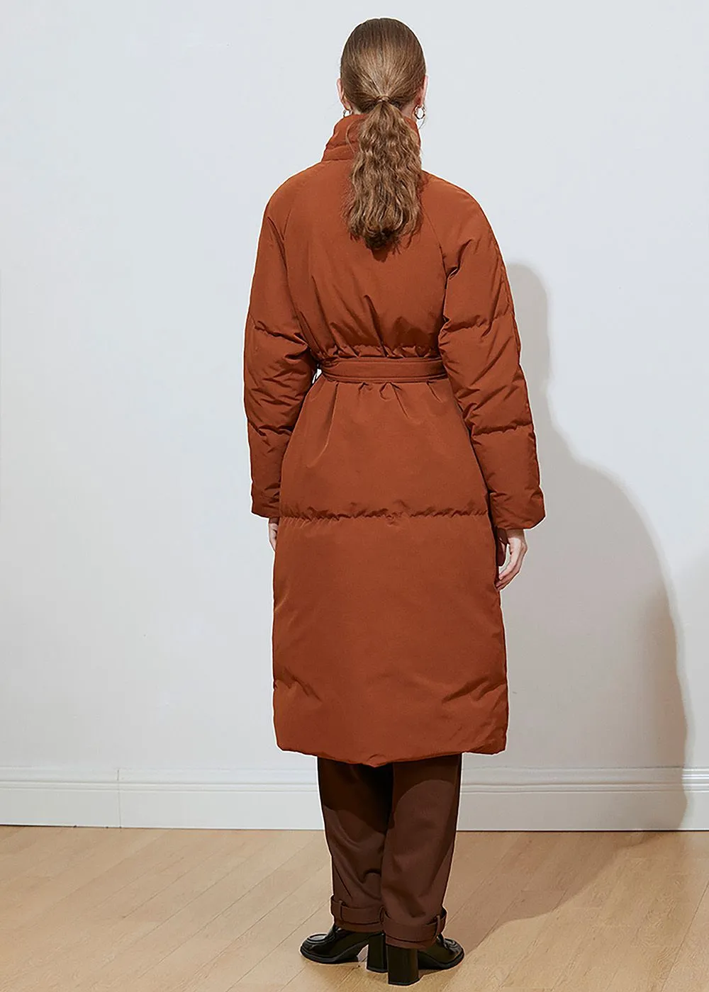 Beata Caramel Belted Puffer Down Coat