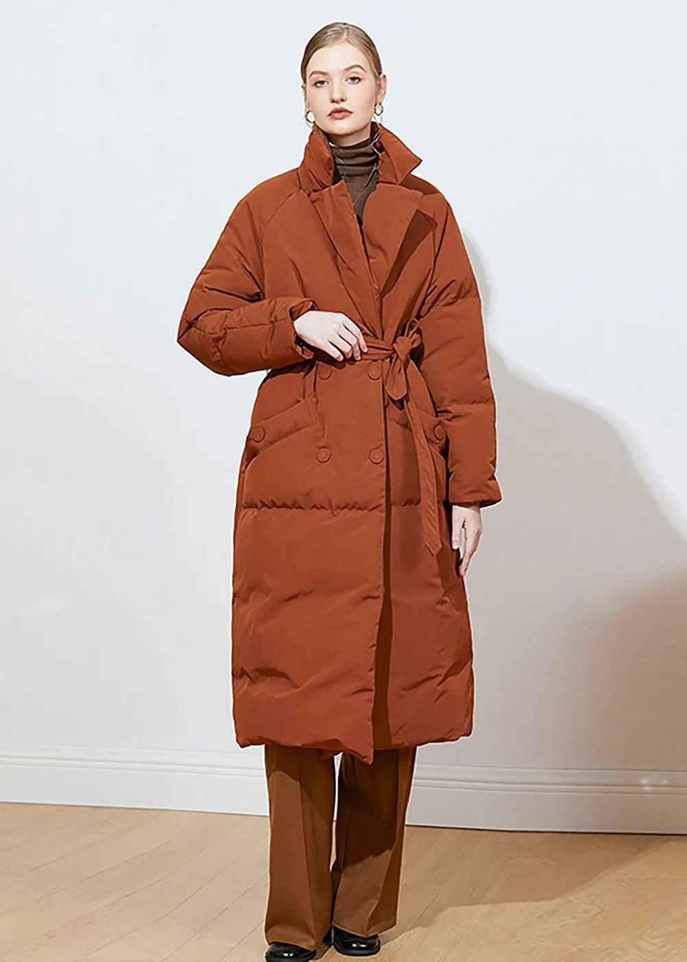 Beata Caramel Belted Puffer Down Coat