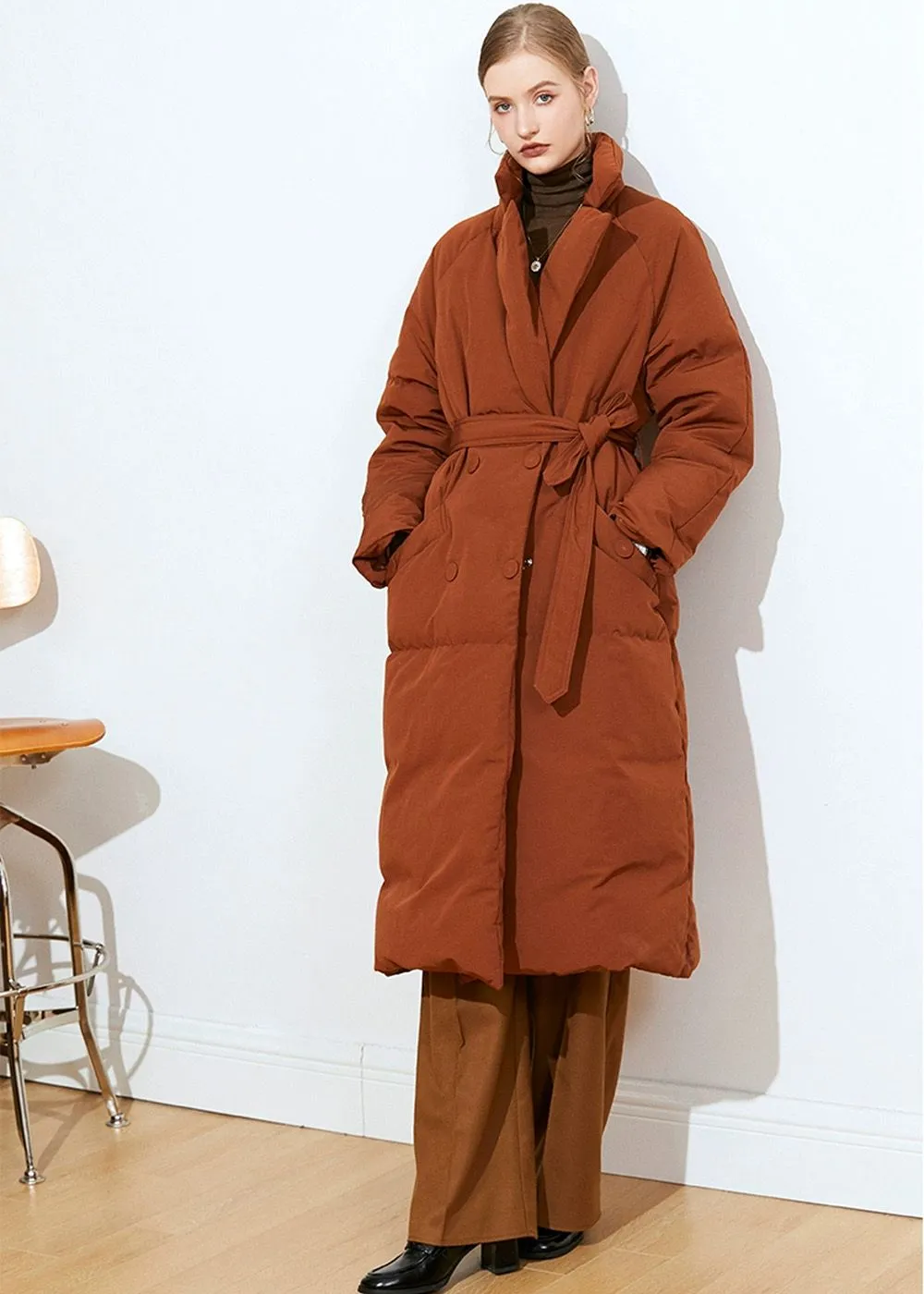 Beata Caramel Belted Puffer Down Coat