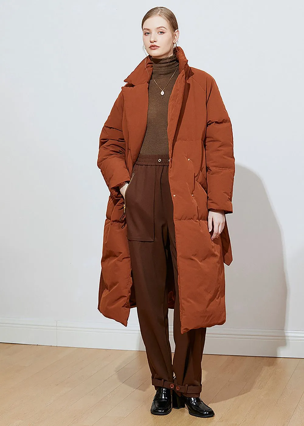 Beata Caramel Belted Puffer Down Coat