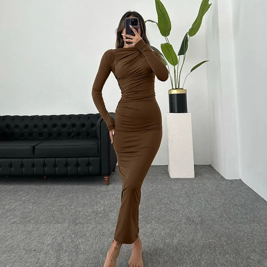 Simple Long Sleeve Dress Autumn dress long sleeve sexy Vintage Maxi Long Sleeve Dress