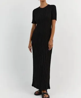 Short Sleeve Knitted Long Maxi Dress In Black