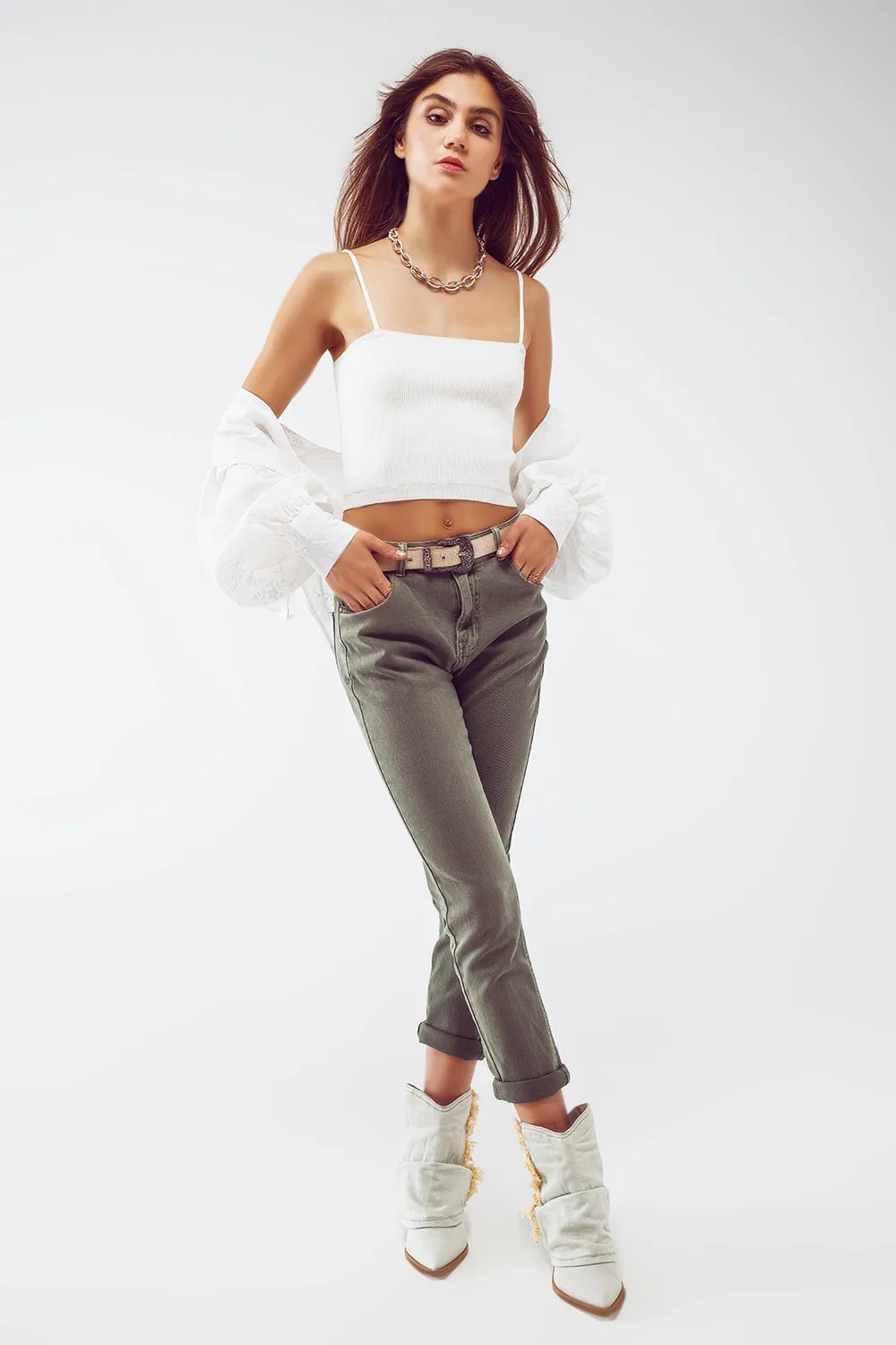 Basic Skinny Jeans in Army Green