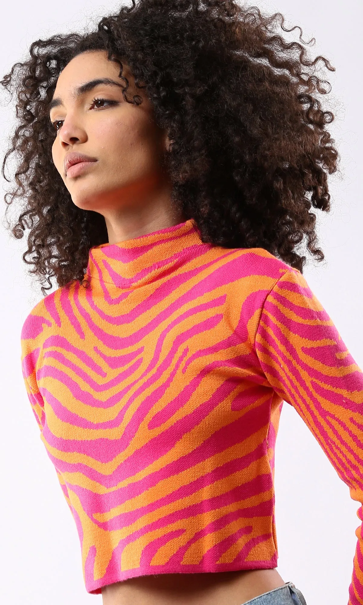 O174070 Slip On Comfort Zebra Short Pullover - Fuchsia & Orange