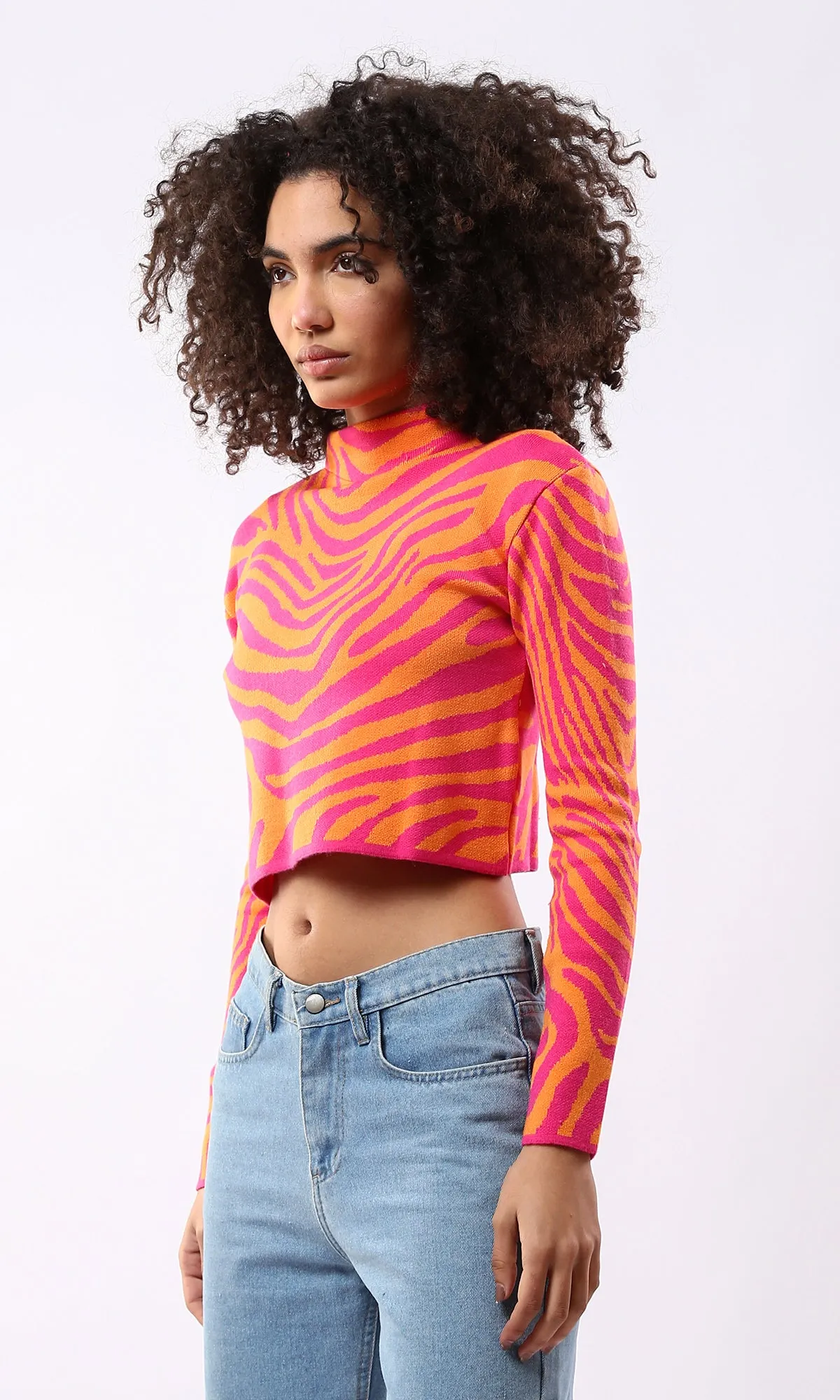 O174070 Slip On Comfort Zebra Short Pullover - Fuchsia & Orange