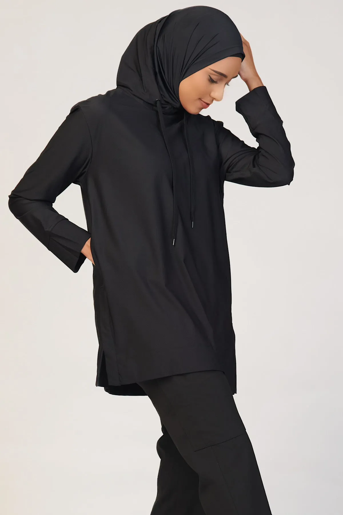 Hooded Classic Active Top - Black