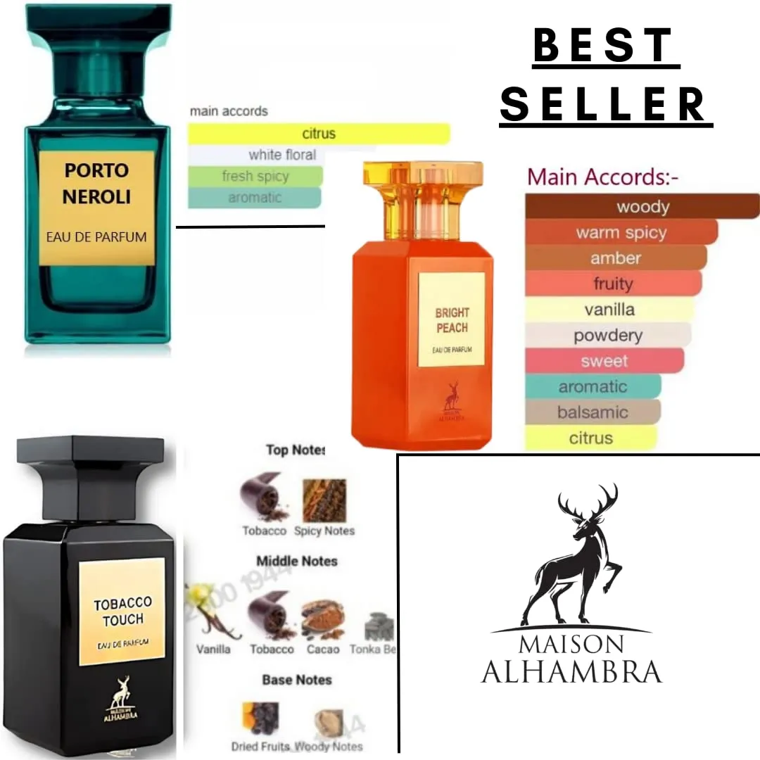 Maison Alhambra Tobacco Touch, Bright Peach & Porto Neroli EDP - 80 ml (2.7 Oz) (AMAZING COLLECTION)