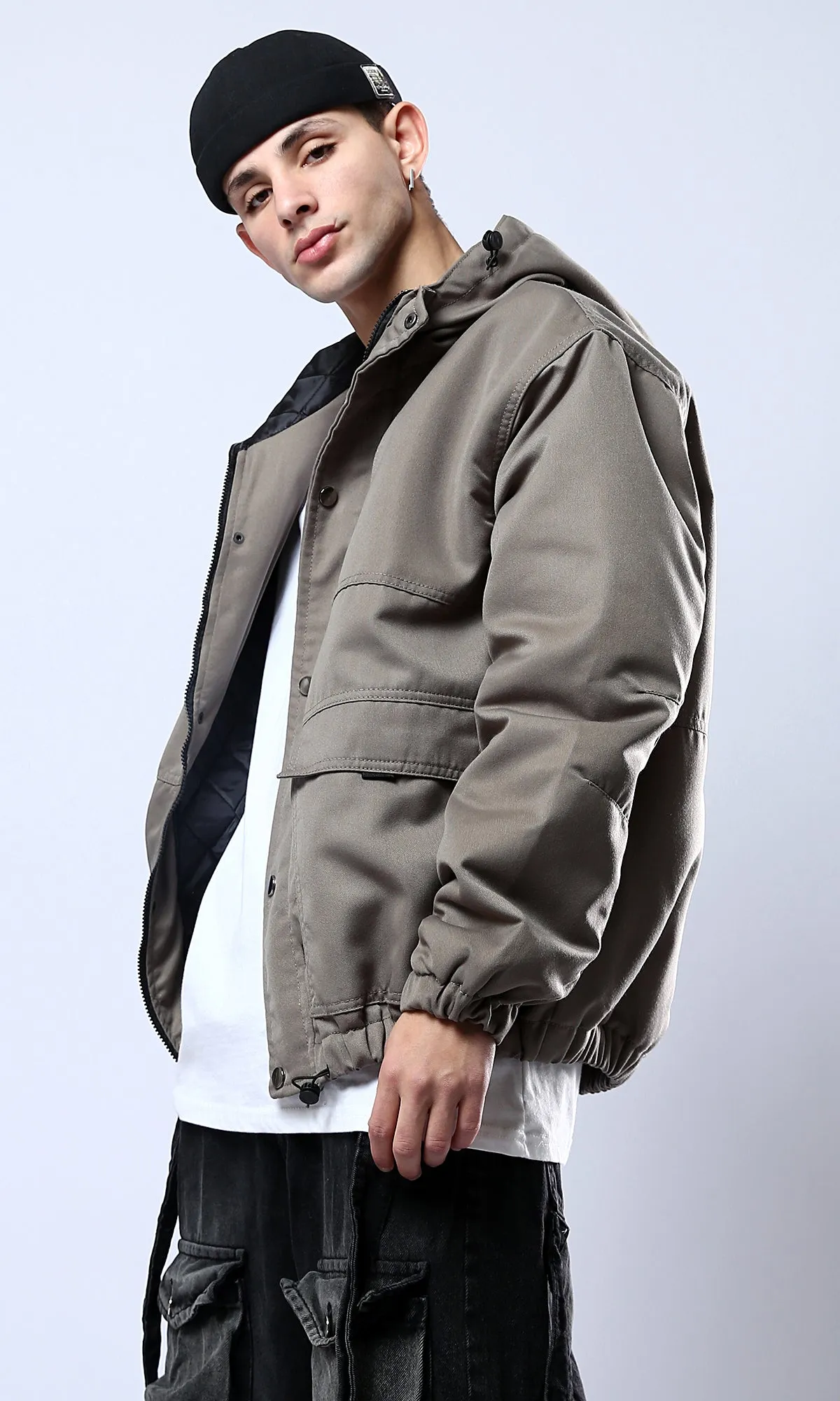 O174460 Dark Grey Solid Jacket With Double Closure