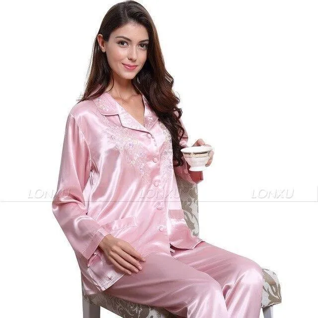 Women Silk Pajama, Embroidered