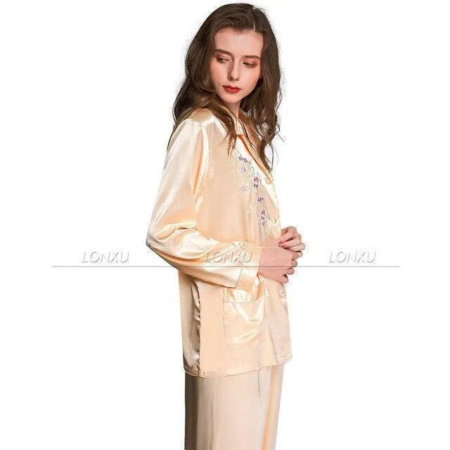 Women Silk Pajama, Embroidered