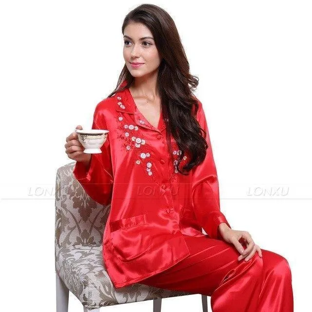 Women Silk Pajama, Embroidered