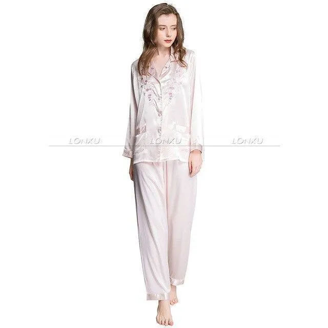 Women Silk Pajama, Embroidered