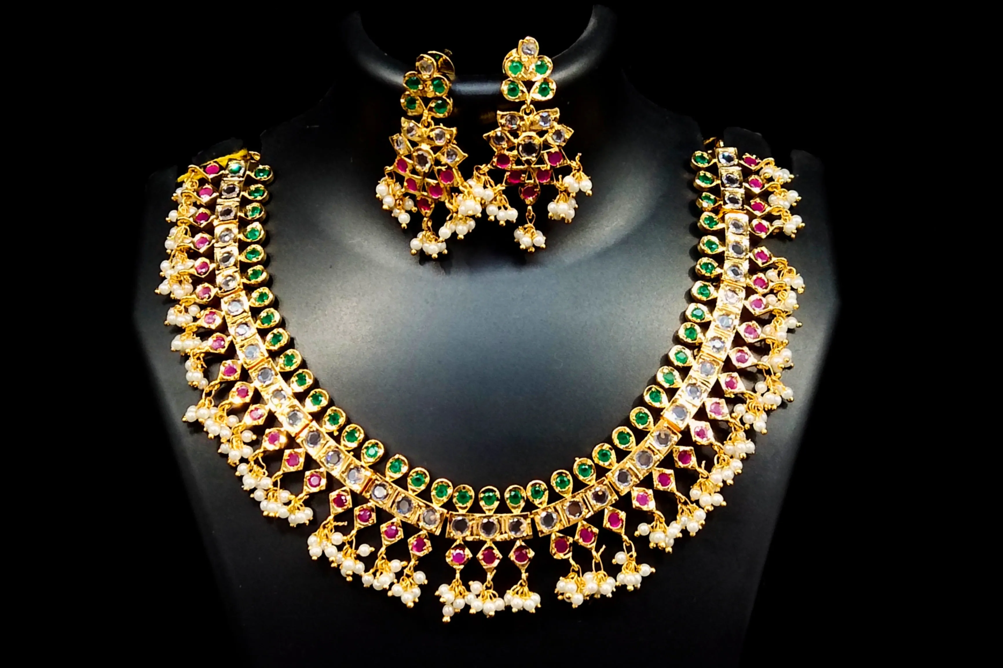 One Gram Gold  Polki Guttapusalu Necklace set By Asp Fashion Jewellery