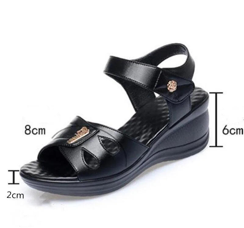 GX337 Women's Casual Shoes: Fashionable Leather Wedge Sandals