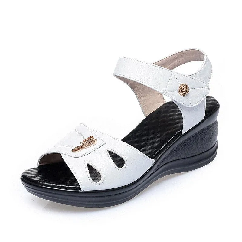 GX337 Women's Casual Shoes: Fashionable Leather Wedge Sandals