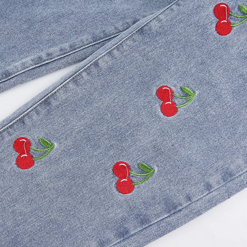 INS SWEET CHERRY EMBROIDERY JEANS BY70195