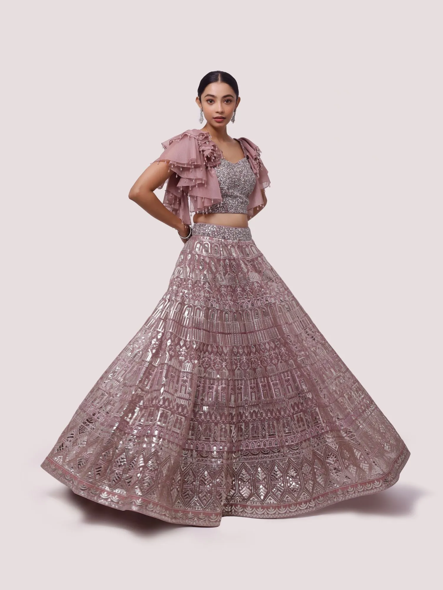 30Z323-RO Pink Organza Lehenga Set With Pearl Work