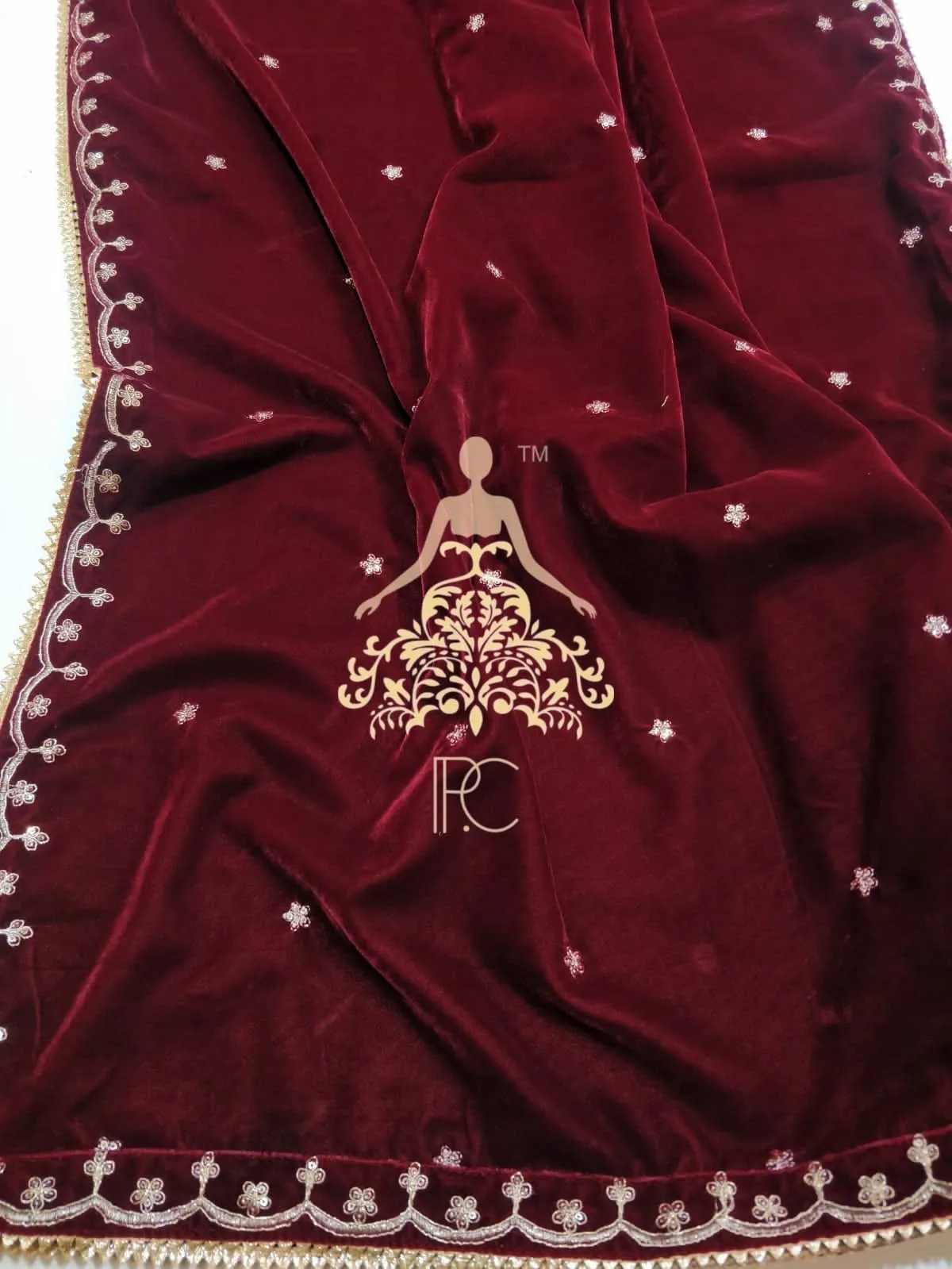 Embroidered Velvet Shirt With Zardozi , Pearl & Sequins Work-RIDA001VS