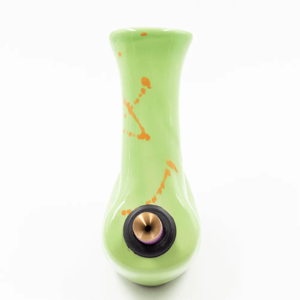 Walking Man Ceramic Bong - Green (Orange Splatter)