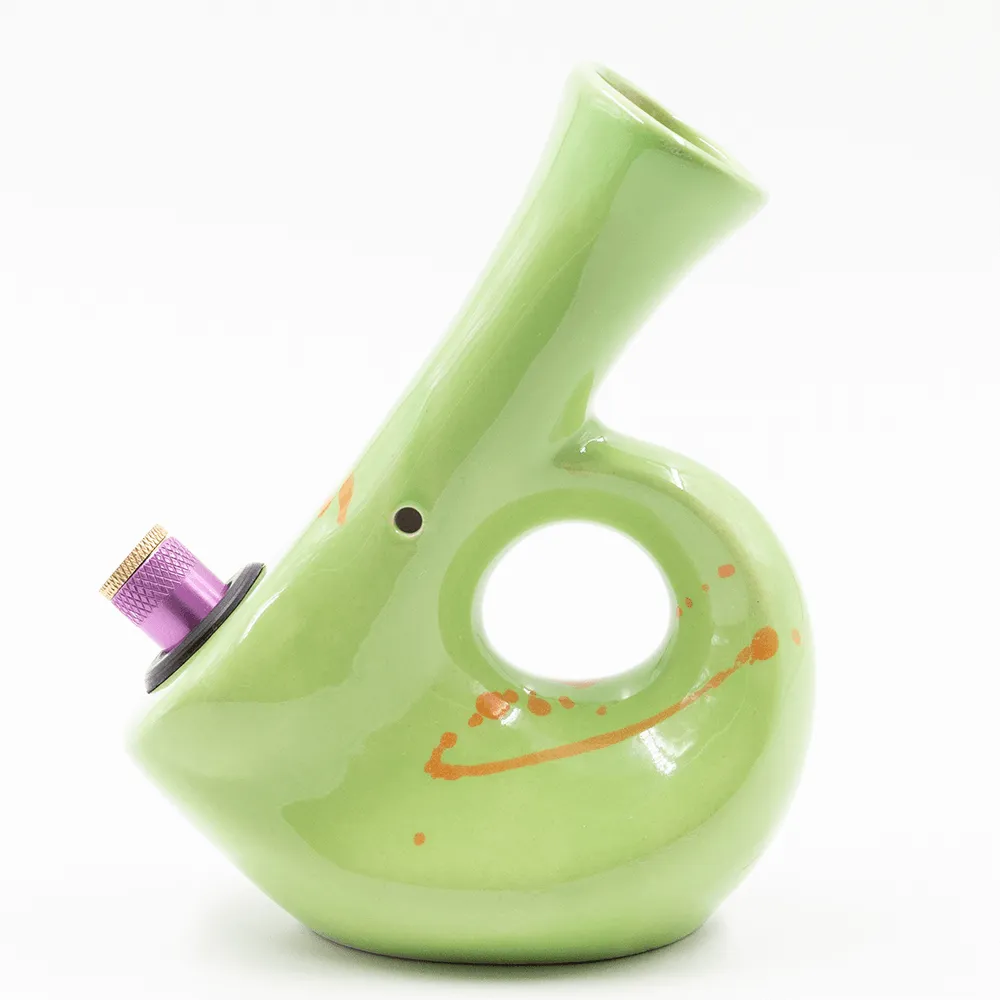 Walking Man Ceramic Bong - Green (Orange Splatter)