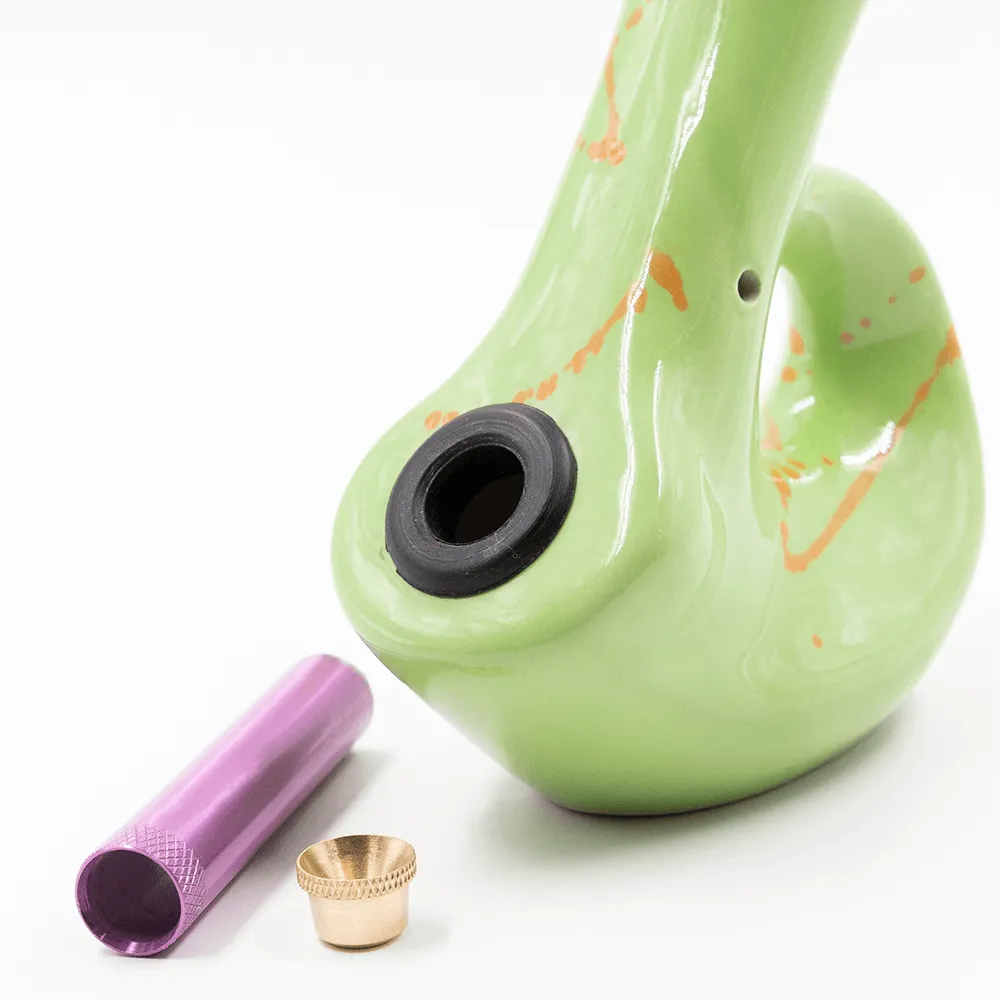 Walking Man Ceramic Bong - Green (Orange Splatter)