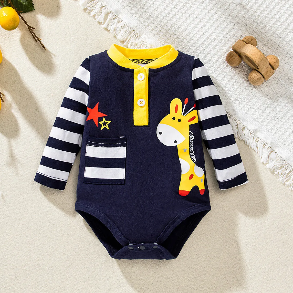 Baby Boys Cute Cartoon Giraffe Striped Print Jumpsuit Pants Set