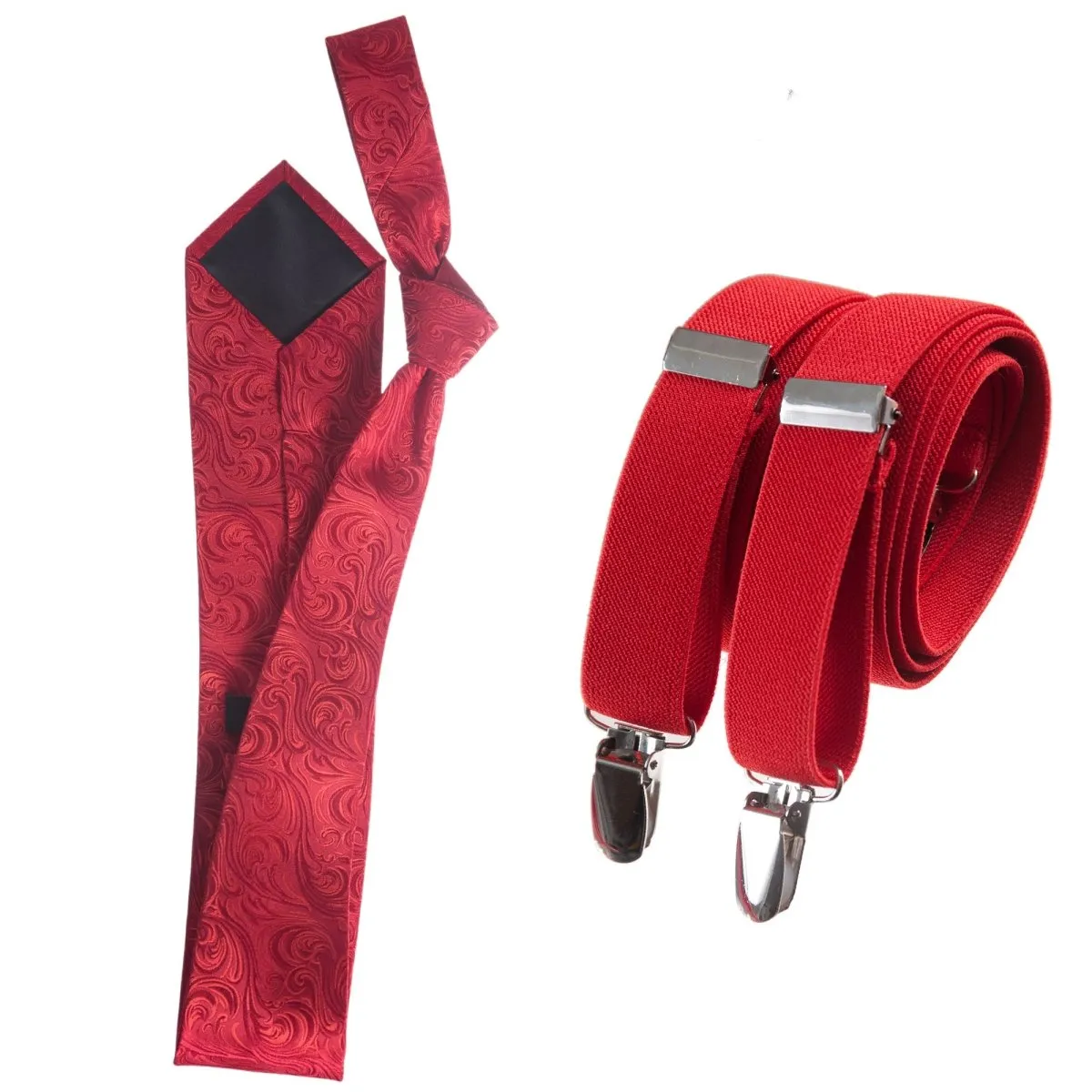 Classic Windsor Self Tie Paisley Jacquard Necktie and Suspenders