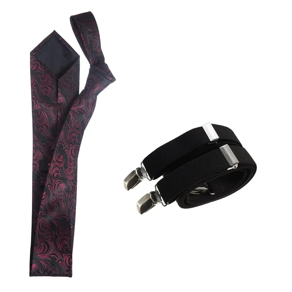 Classic Windsor Self Tie Paisley Jacquard Necktie and Suspenders