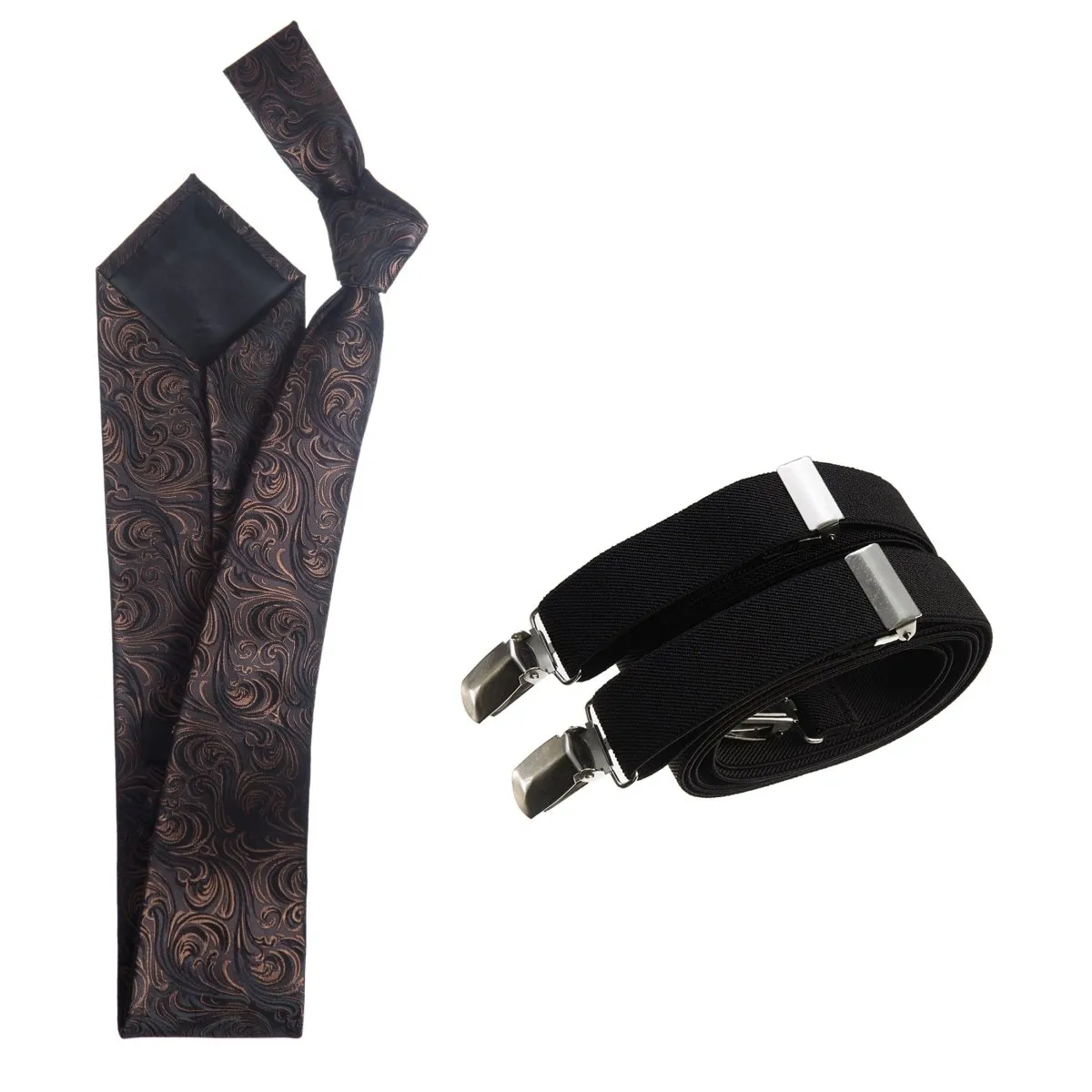 Classic Windsor Self Tie Paisley Jacquard Necktie and Suspenders