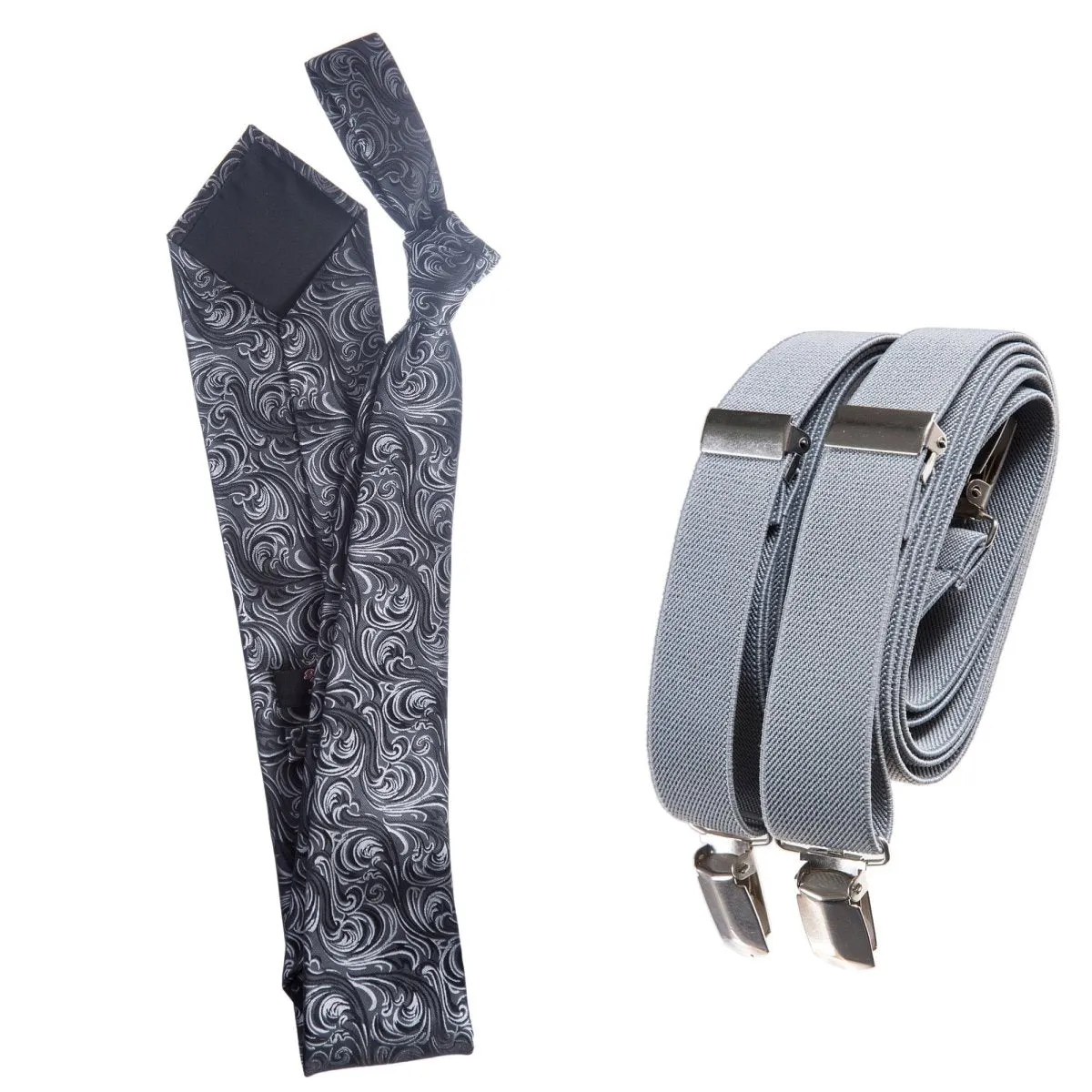 Classic Windsor Self Tie Paisley Jacquard Necktie and Suspenders